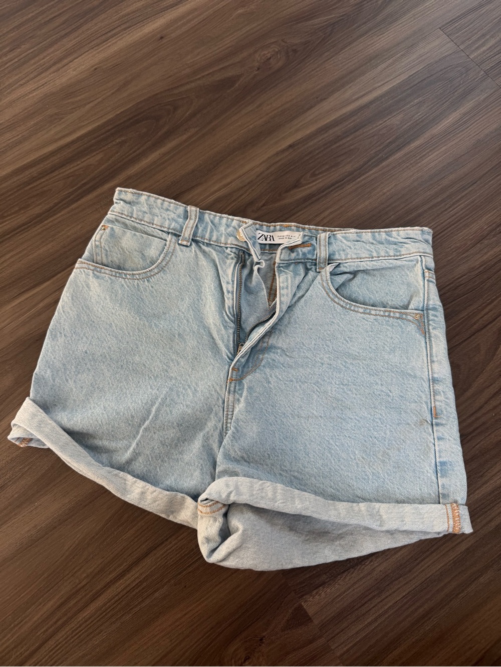 Zara Light Blue Rolled Hem Denim Shorts